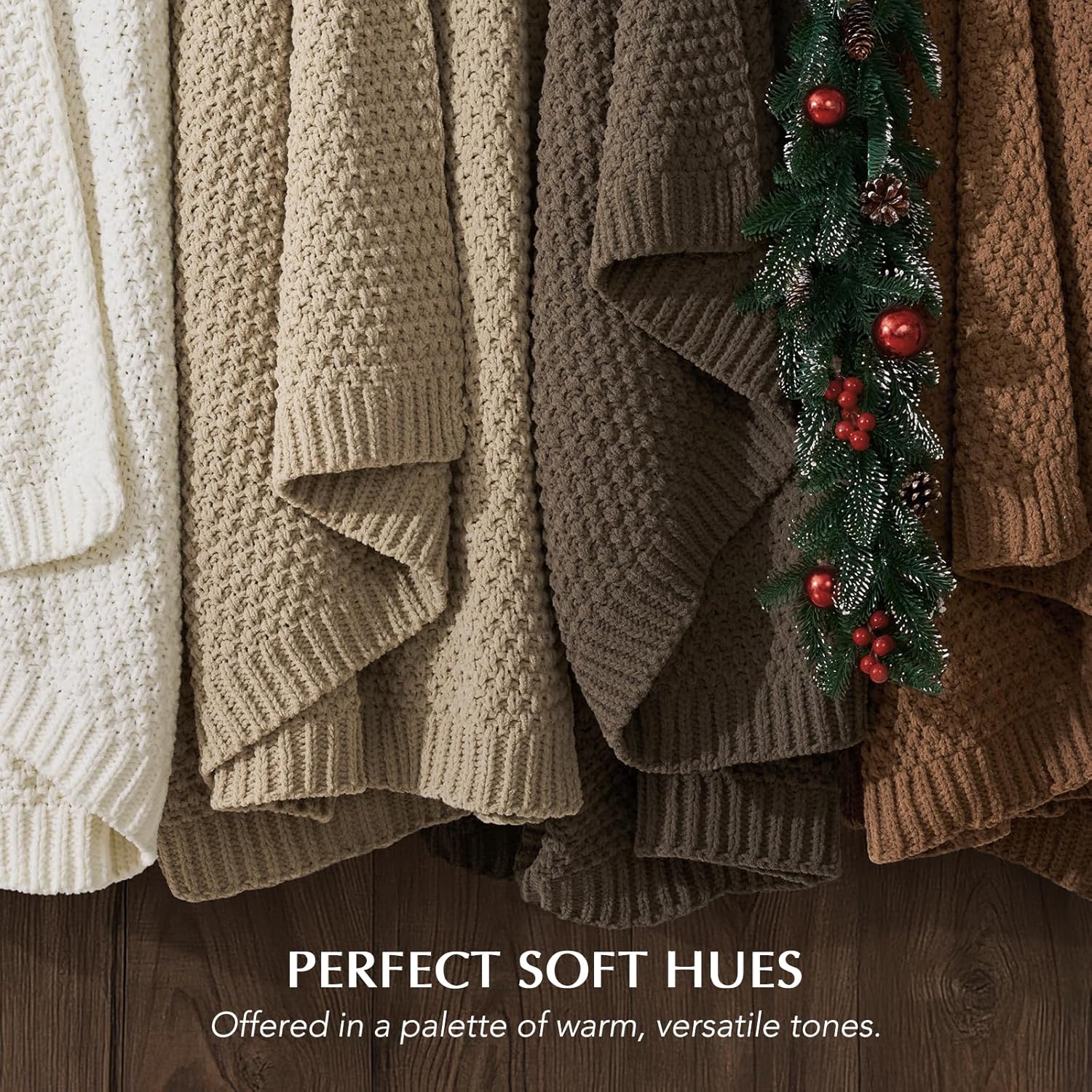 EVERGRACEHOME Chunky Chenille Knit Throw Blanket for Couch, Soft Luxurious Moss Stitch Blankets for Bed, Cozy Decorative Farmhouse Knitted Throws for Sofa, Camel Brown, 60" x 80"