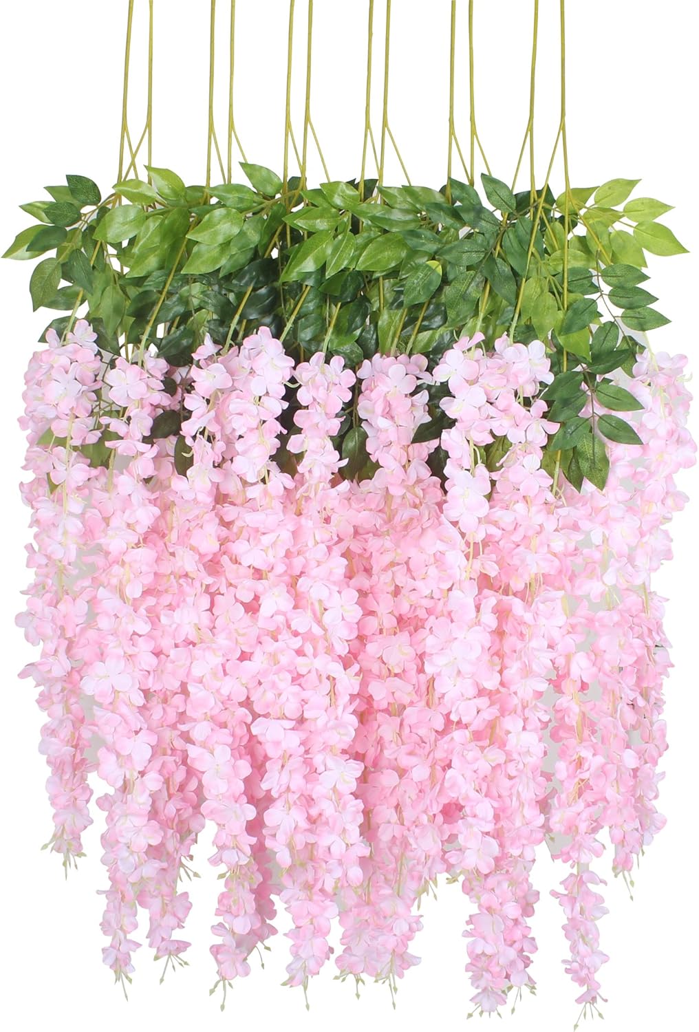 Duovlo 12 Piece Artificial Silk Wisteria Vine 3.6 Feet Ratta Hanging Flower Garland String Home Party Wedding Decor (Light Pink)