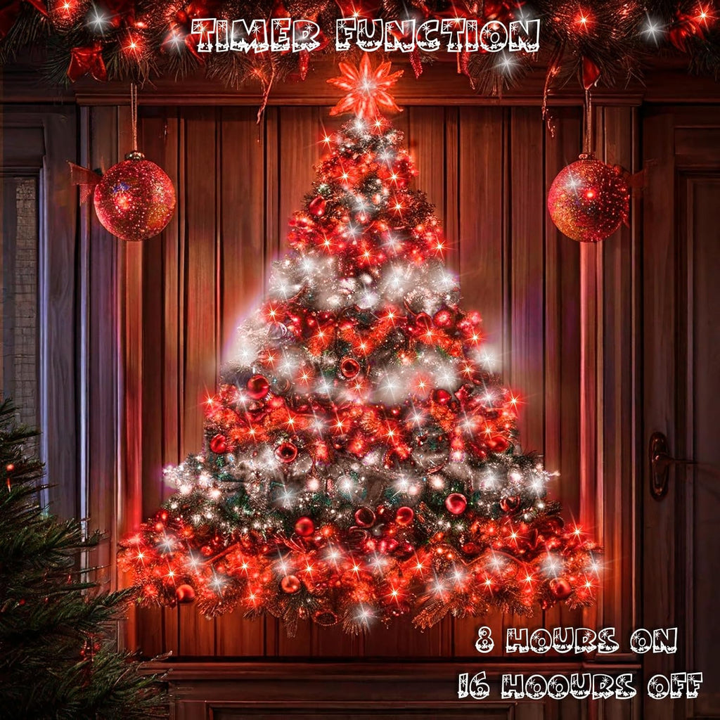 66Ft 200 LED Christmas Fairy Lights Plug in, Red and White Waterproof String Lights for Outdoor & Indoor 8 Modes with Timer Bedroom Decor, Twinkle Lights for Bedroom Party Tree Christmas Decorations