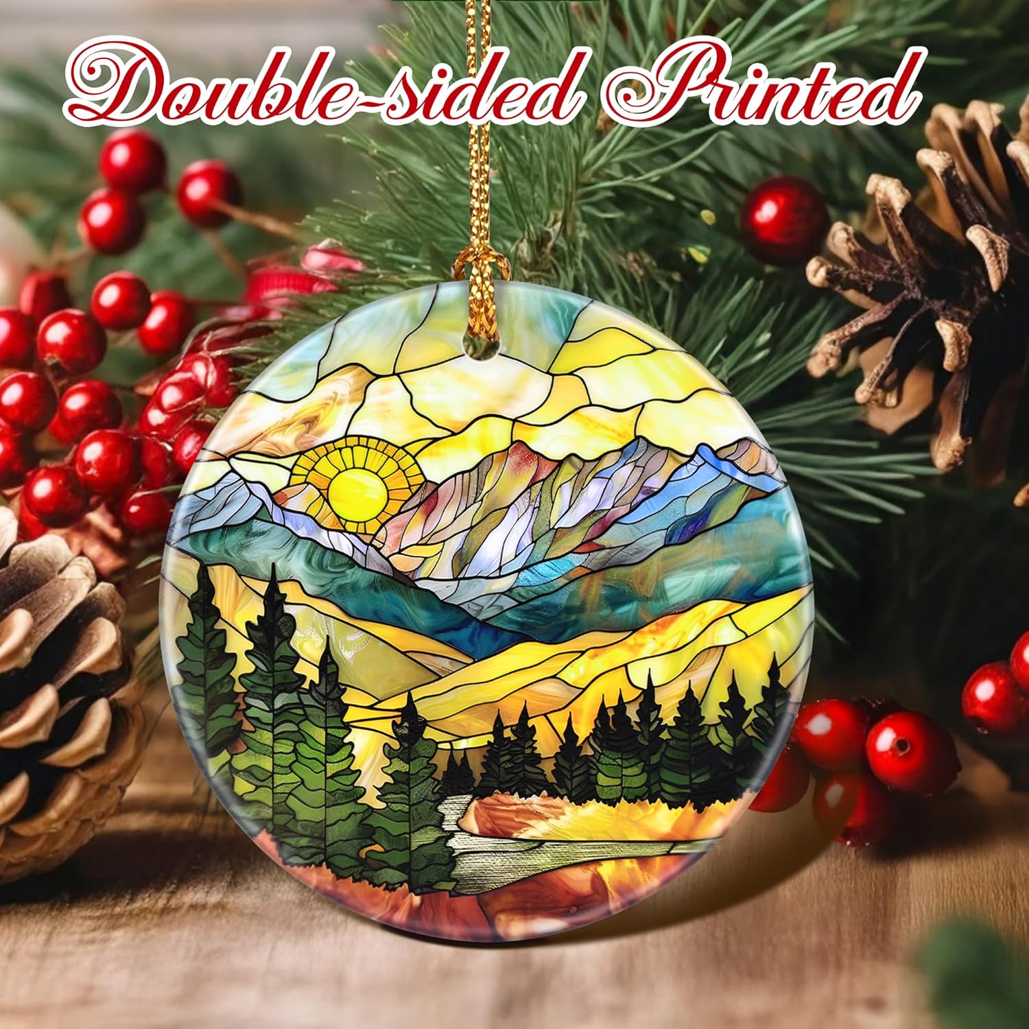 Christmas Ornaments, 2.8 Inch Ceramic Hanging Ornament, Christmas Tree Ornaments, Xmas Decorations, Holiday Decorations, Holiday Party Gifts, and Xmas Gift Ideas - Mountain Range