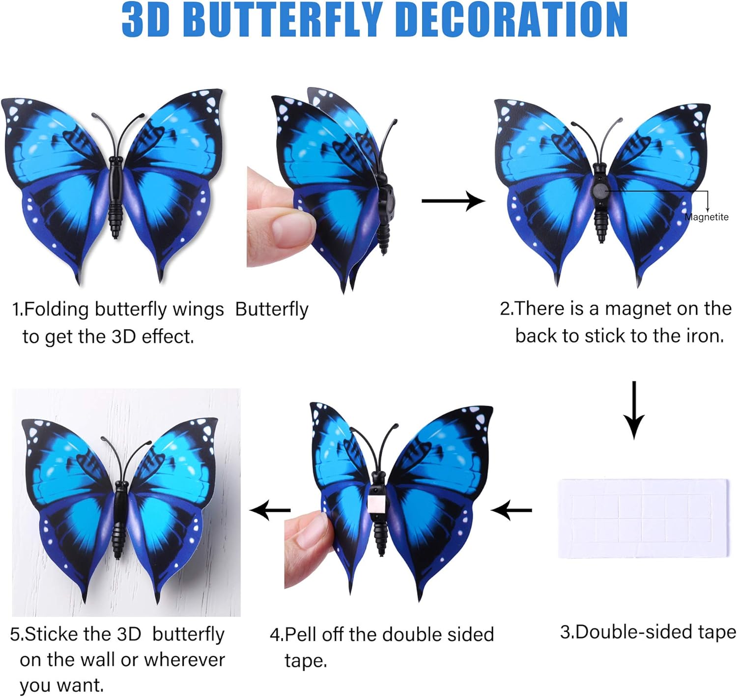 LiveGallery 72 PCS Removable 3D DIY Beautiful Butterfly Wall Decals Blue Butterflies Art Decor Wall Stickers Murals for Kids Baby Boy Girls Bedroom Classroom Offices