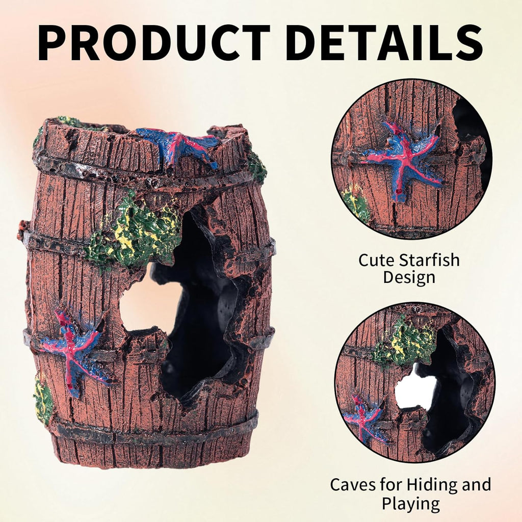 COMSUN 12 PCS Aquarium Decoration Broken Barrel Set, Plastic Aquarium Plants, Resin Floating Diver Fish Tank Decorations & Resin Starfish, Small Fish Tank Ornaments for Pet Fish to Hideout and Rest