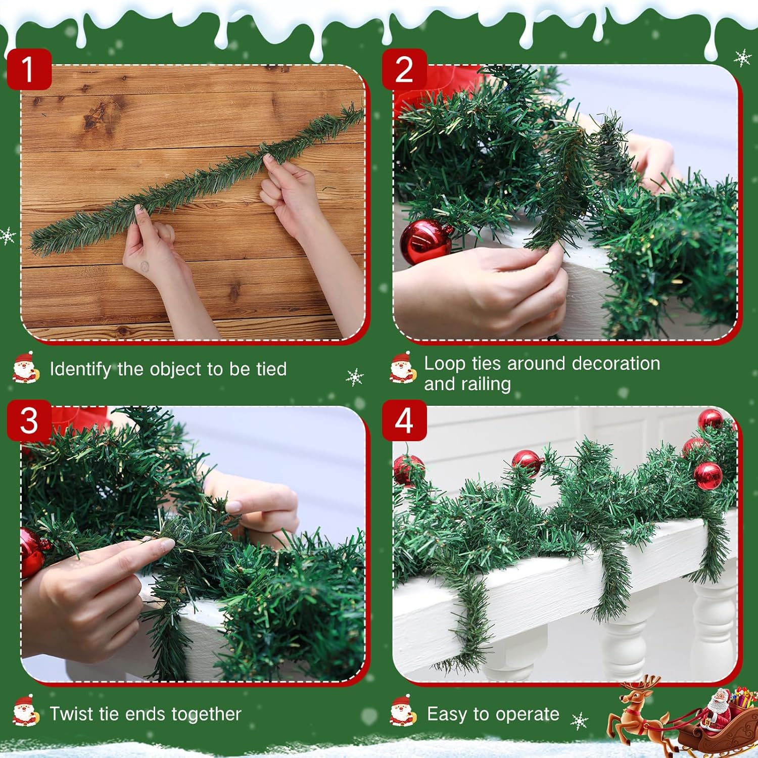 Zhengmy 15 Pcs 20 Inch Christmas Garland Ties Artificial Pine Needles Flexible Pine Stems Twist Wired Tree Branches for Christmas Stairs Railing Banister DIY Craft Gift Wrapping
