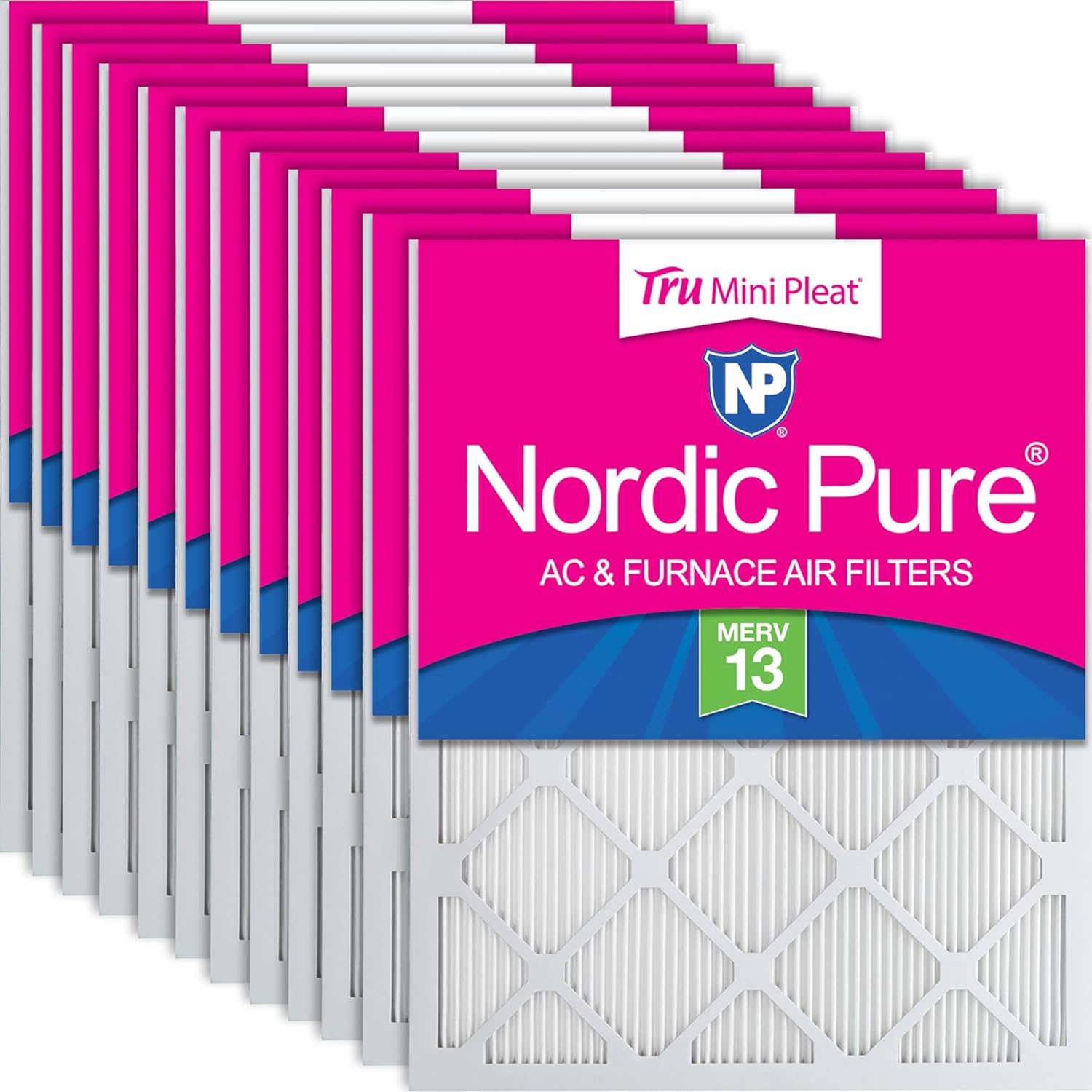 Nordic Pure 20x25x1 (Actual Size: 19 1/2 x 24 1/2 x 3/4) Tru Mini Pleat MERV 13 AC Furnace Air Filters – 2.5X More Media for Longer-Lasting, High-Efficiency Filtration - 12 Pack