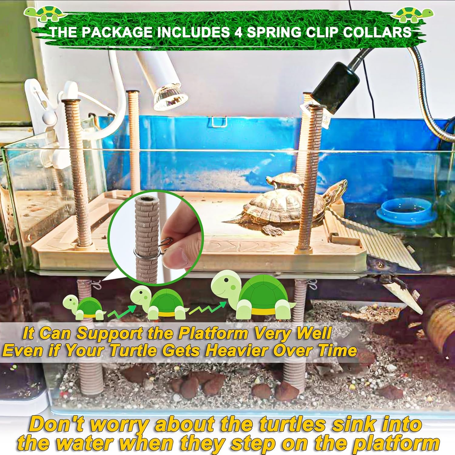 Large Turtle Floating Basking Platform with Feeding Area, Turtle Floating Docks Reptile Climbing Pier and Basking Platform for Tortoise, Frogs, Crabs and Salamanders