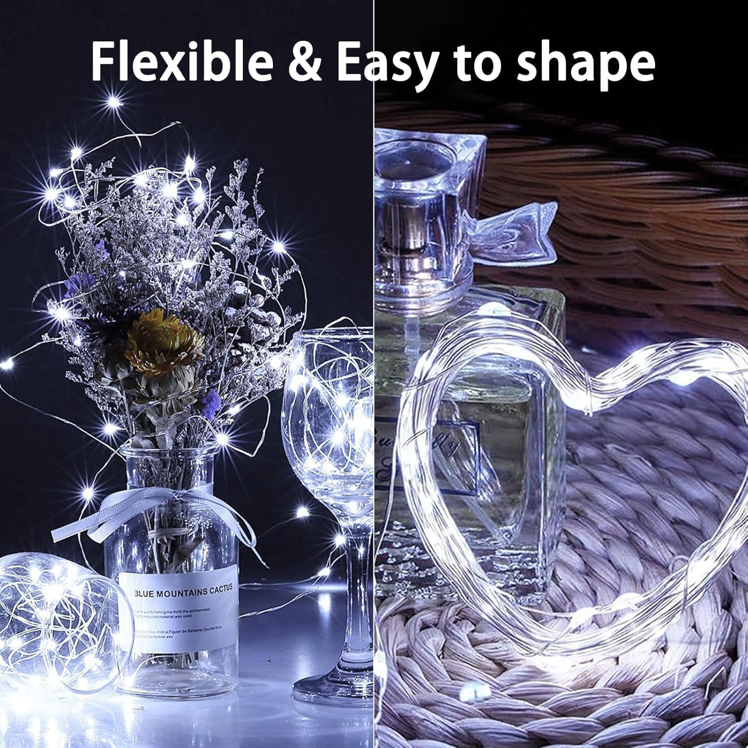 4 Pack Cuttable Fairy Lights Battery Operated, Waterproof 20FT 60LED Twinkle Lights with Timer Indoor Outdoor, Fairy Battery String Light for Bedroom, Classroom, Wedding, Christmas Décor(Cool White)