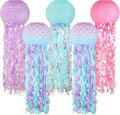 Mermaid Birthday Decorations, Jellyfish Paper Lanterns Pink Lavender Blue Mermaid Scales Hanging Lantern for Baby Shower Theme Under The Sea Ocean Birthday Party Decorations Set of 5