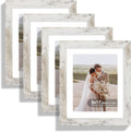 9x11 Picture Frame Set of 4, Made of Real Glass and Distressed White Frame - Display Picture 7x9 with Mat or 9x11 Without Mat, 9 by 11 Photo for Wall or Tabletop