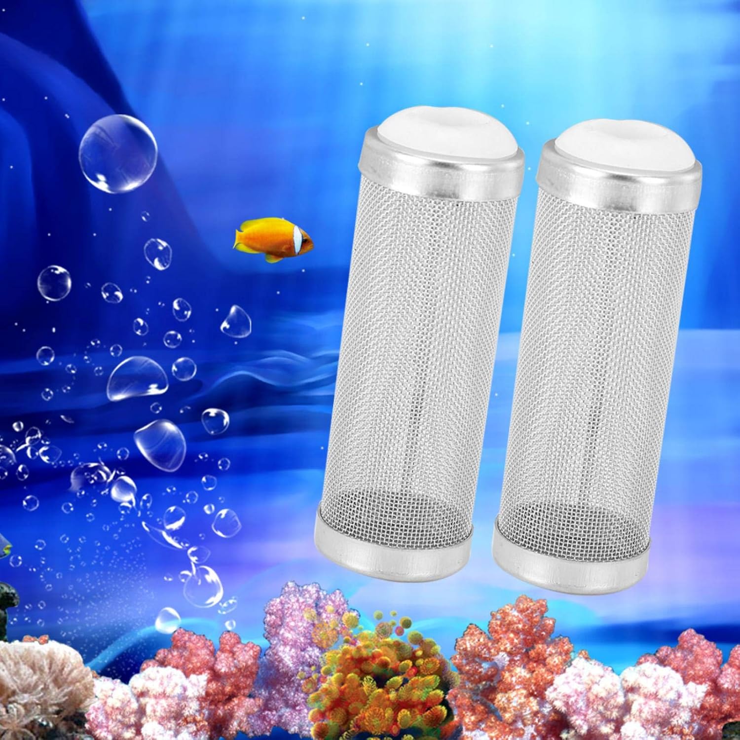 Joyzan Aquarium Filter Inflow Inlet Mesh, Stainless Steel Intake Shrimp Guard Protector Cover Screen Metal Fish Tank Prefilter Tube Strainer Net Protecting Basket Media Accessory 16mm 5Pcs Silver