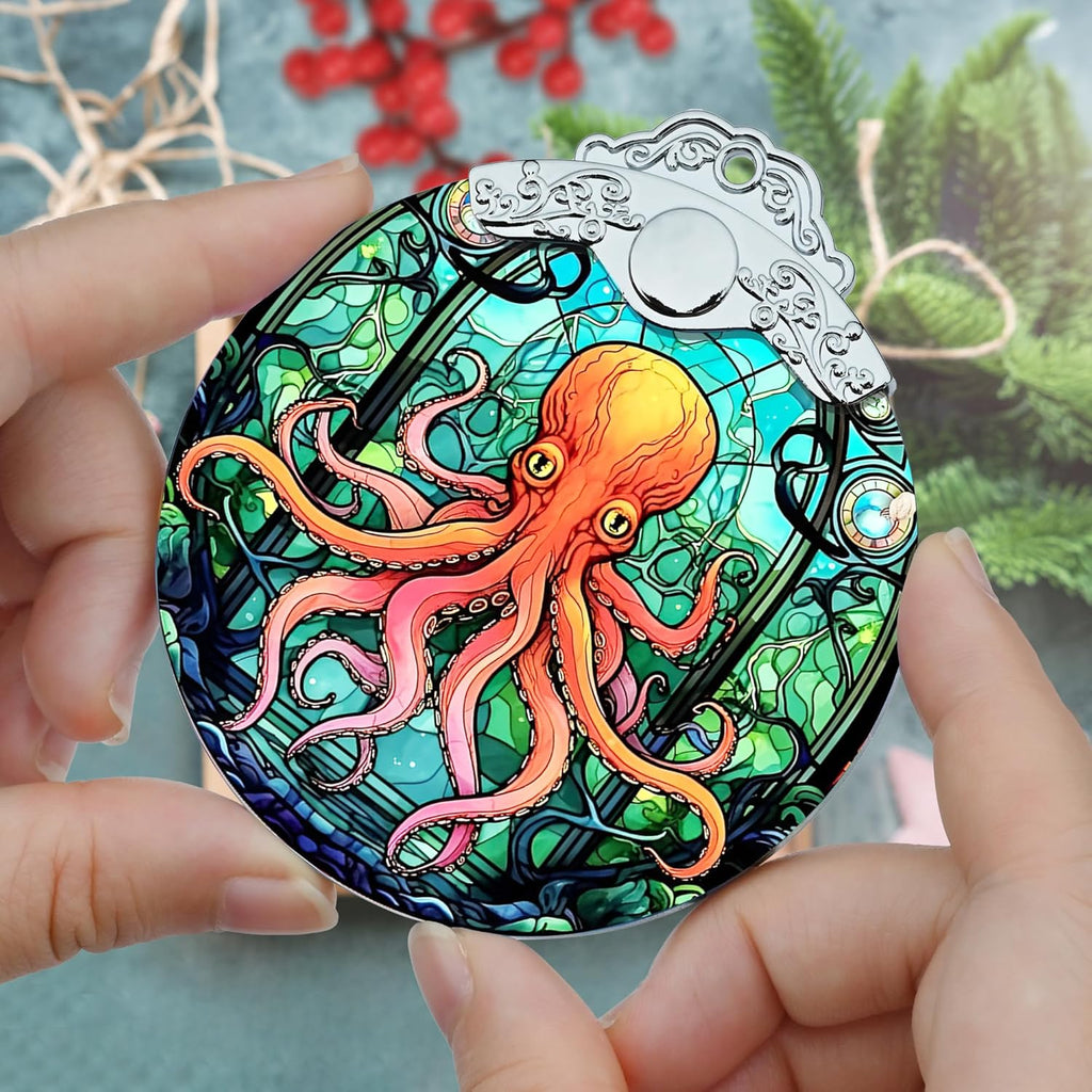 Stained Glass Christmas Ornament, Jocidea Octopus Christmas Decorations, Christmas Tree Ornament, Octopus Lovers Gifts, Holiday Decor and Xmas Gifts Ideas