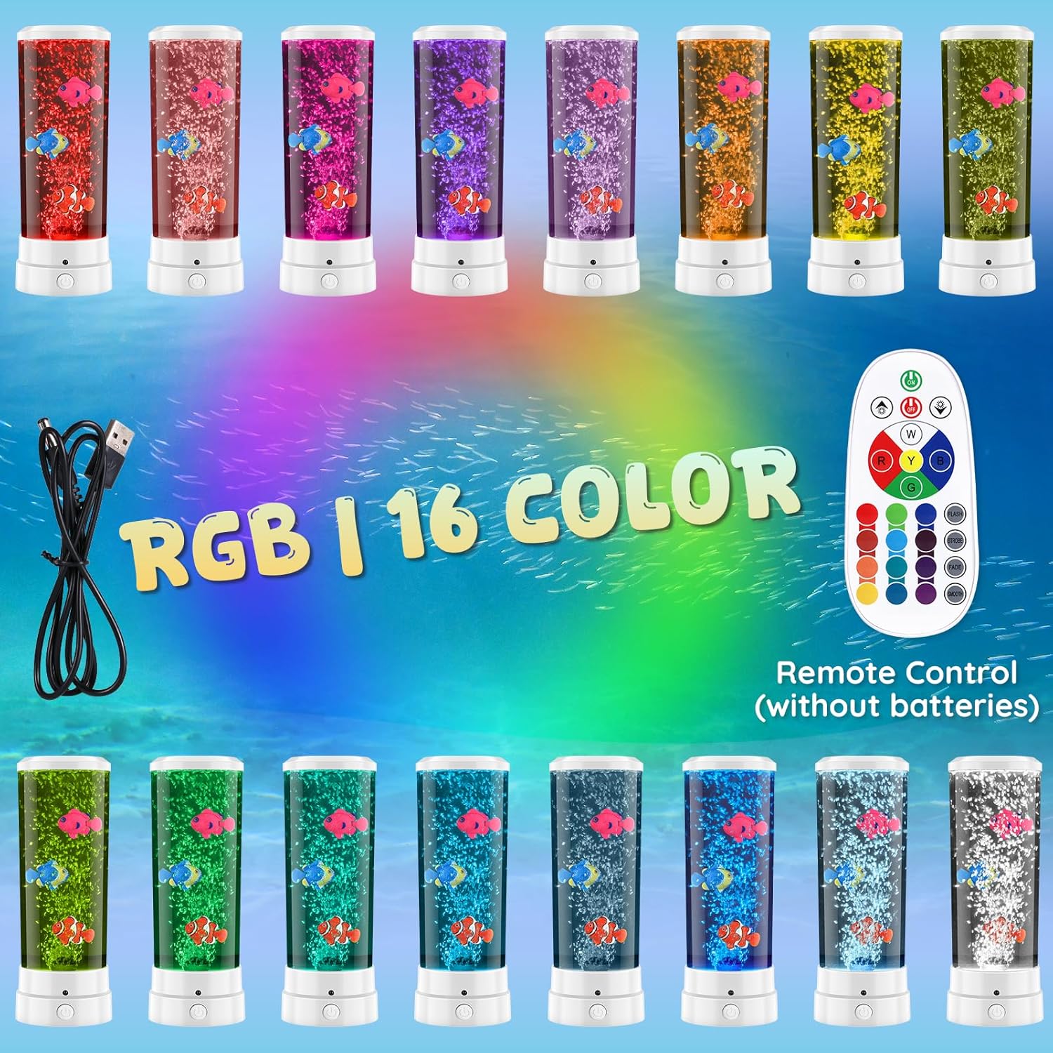 Sensory Fish Lamp with 16 RGB Colors, Silent Operation, Soft Lighting, and Remote Control. A Creative Gift for Children, Classmates, Friends, Lover, and Family