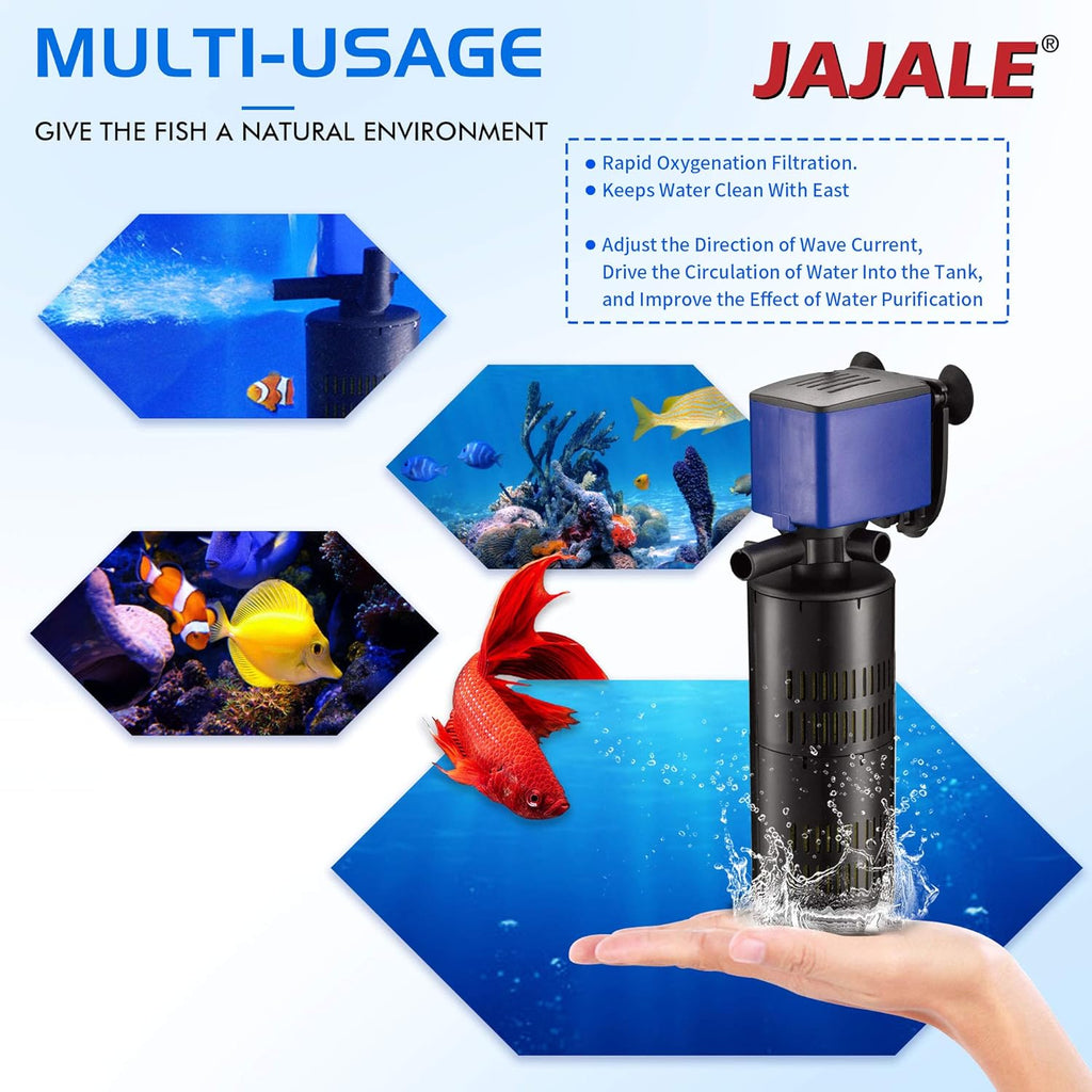 320 GPH Internal Filter Submersible Pump - 3 in 1 Aquarium Fish Tank Pump with Oxygenation, Filtration & Water Cycling, 3.9 ft max lift, 20W - 4 Pack
