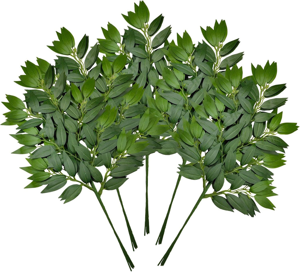 36Pcs Italian Ruscus Greenery Stems Artificial Silk Greenery Leaves for DIY Wedding Arch Bouquet Filler Table Centerpieces Home Indoor Decor