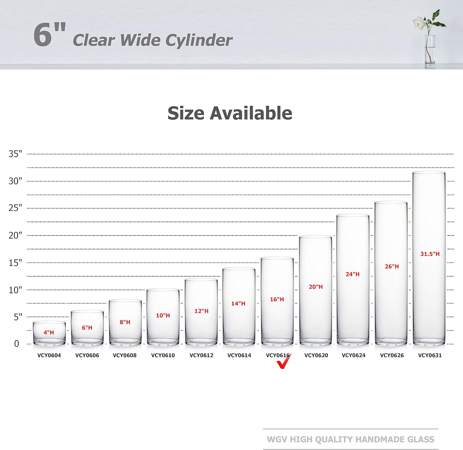 WGV Cylinder Vase, Width 6", Height 16", Clear Glass Container Terrarium Candle Holder for Wedding Centerpiece, Party Event, Home Office Decor, 1 Piece