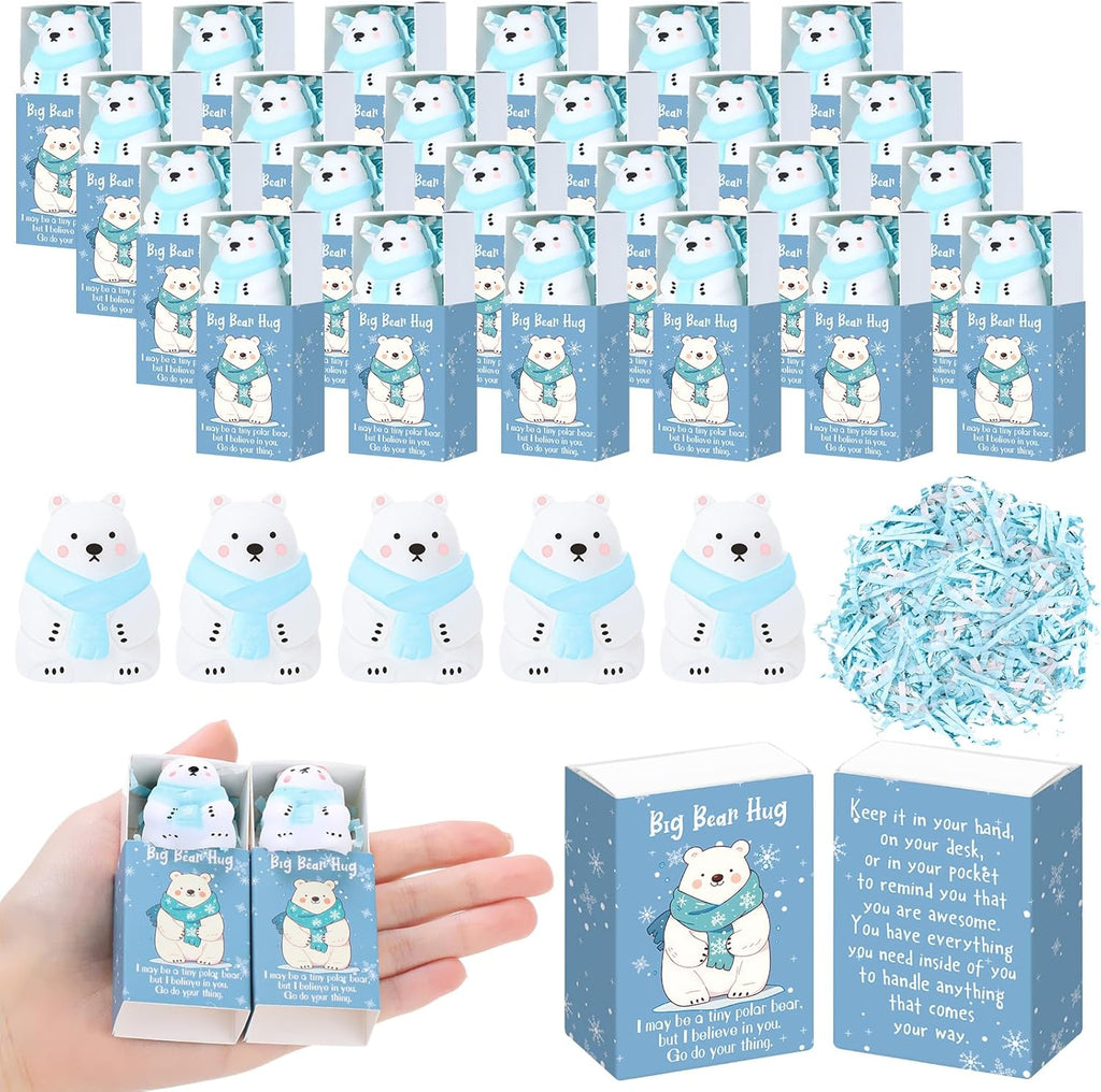 Wettarn 36 Sets Positive Polar Bear Gifts Cute Stress Balls with Support Gift Boxes Bear Hug Party Favors for Employee Coworker Friends Winter Desk Decor Office Relief Toys