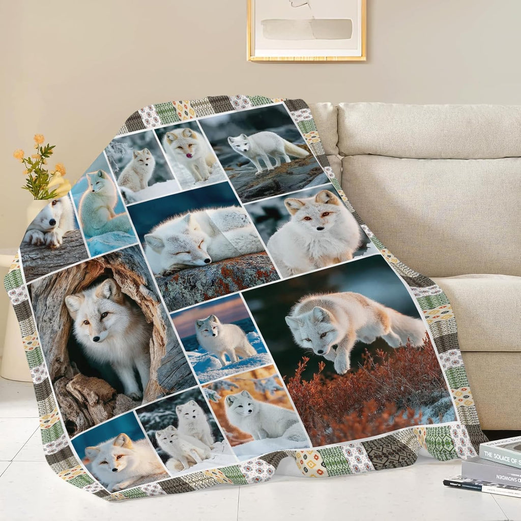 Fox Throw Blanket White Fox Stuff Gifts for Kids Girls Boys Adults Women Men Soft Cozy Warm Plush Fluffy Fuzzy Fleece Blanket Decor 40''X50''