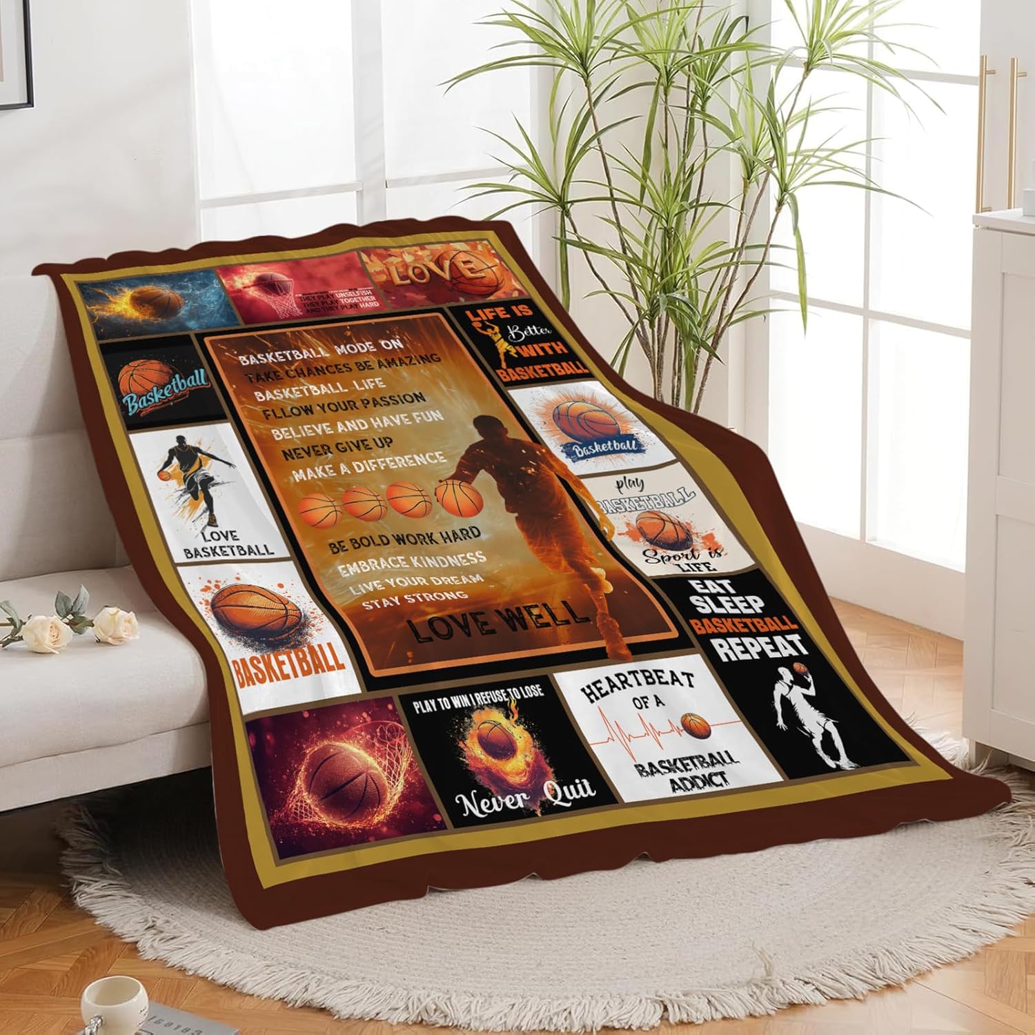 Basketball Blanket Sports Basketball Throw Blanket Gifts for Player Kids Girls Boys Adults Women Man Super Soft Cozy Plush Fluffy Fuzzy Fleece Blanket Decor 60''X80''