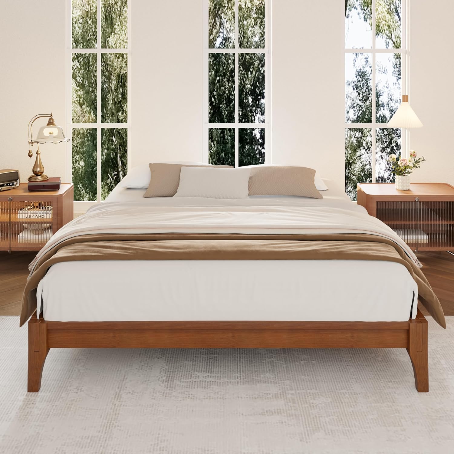 Merax King Size Bamboo Wood Platform Bed Frame with No Headboard, Under Bed Storage, Wood Slat Support, No Box Spring Needed, Easy Assembly, Brown