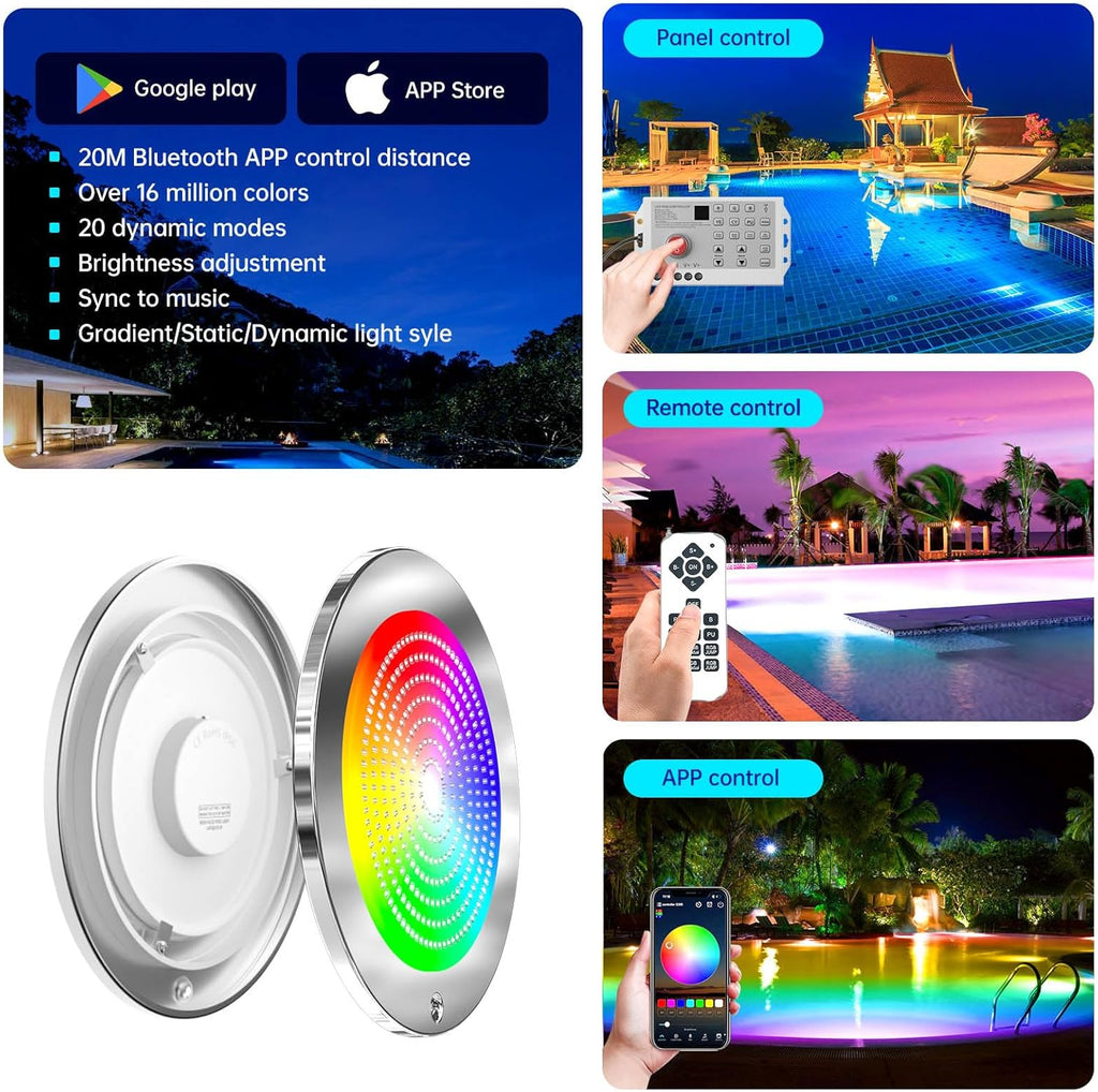 Pool Lights for Inground Pool, 120Ft 10Inch 60W LED Inground Pool Light with 3 Way to Control (App/Remote/Controller), Color Changing Underwater Swimming PoolLight for 10" Large Wet Niches
