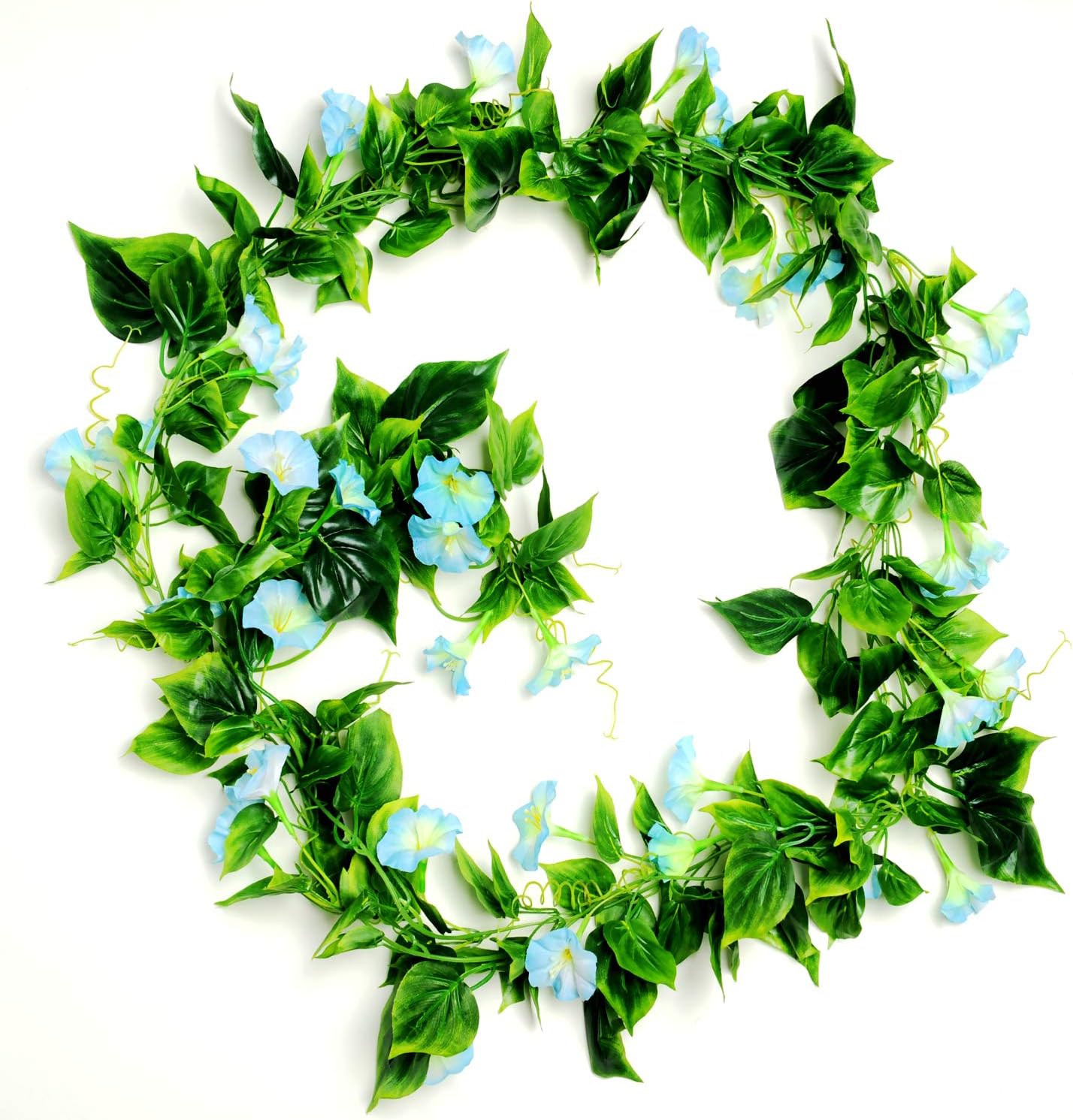 AirSun Artificial Morning Glory Flower Vines, 2pcs 15Feet Hanging Plants Silk Garland Fake Green Plant Home Garden Wall Fence Indoor Outdoor Wedding Birthday Decor