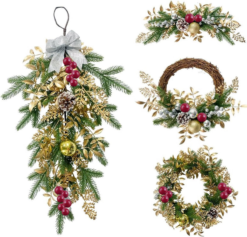 TIHOOD 25PCS 10 Inches Artificial Pine Branches Garland Green Plants Needles Fake Greenery Picks for DIY Wreath Christmas Embellishing and Home Garden Decoration