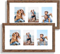 10x20 Picture Frame Set of 2, Rustic Brown Wood Frame with Real Glass Collage Frame, Display Pictures Three 5x7 With Mat or 10 x 20 Without Mat - Horizontal or Vertical Wall Mounting