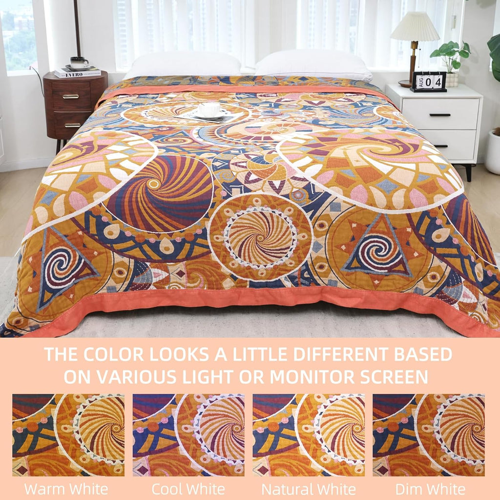 Boho Throw Blanket for Bed, 100% Pure Cotton Ultra Soft Rustic Quilt, Farmhouse Decor Bed Blankets, All Season Rustic Throw for Sofa Couch Chair(80"x 90")
