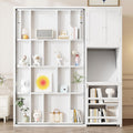 MERITLINE Twin Murphy Bed with Storage Bookcase Bookshelf, Extendable Desk and Cabinet, Wood Rotatable Hidden Murphy Bed with Desk and Shelves,for Adults (White)