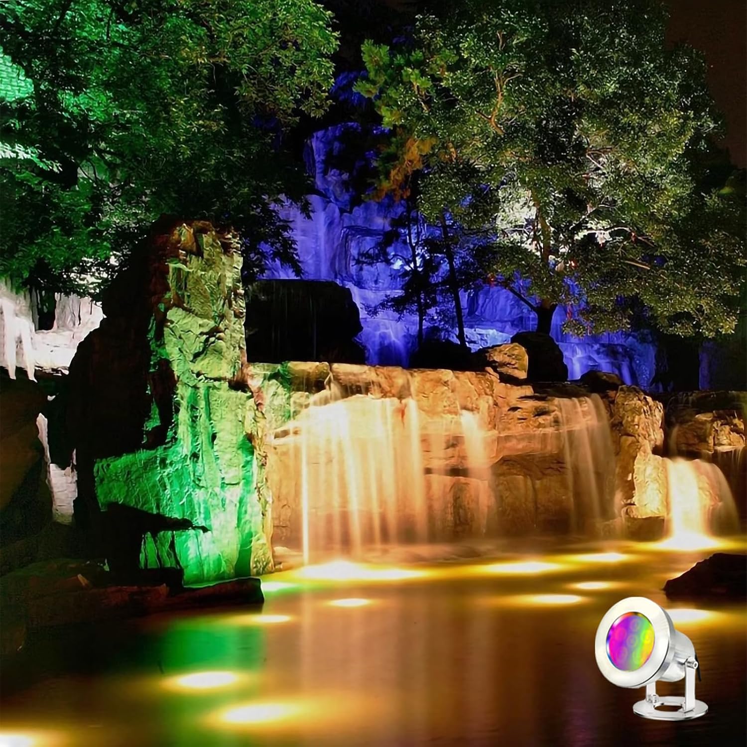 LED Pond Lights with Remote Control, 6W SS316 Stainless Steel RGB Underwater Fountain Light IP68 Waterproof Outdoor Underwater Lights for Pond Waterfall (1)