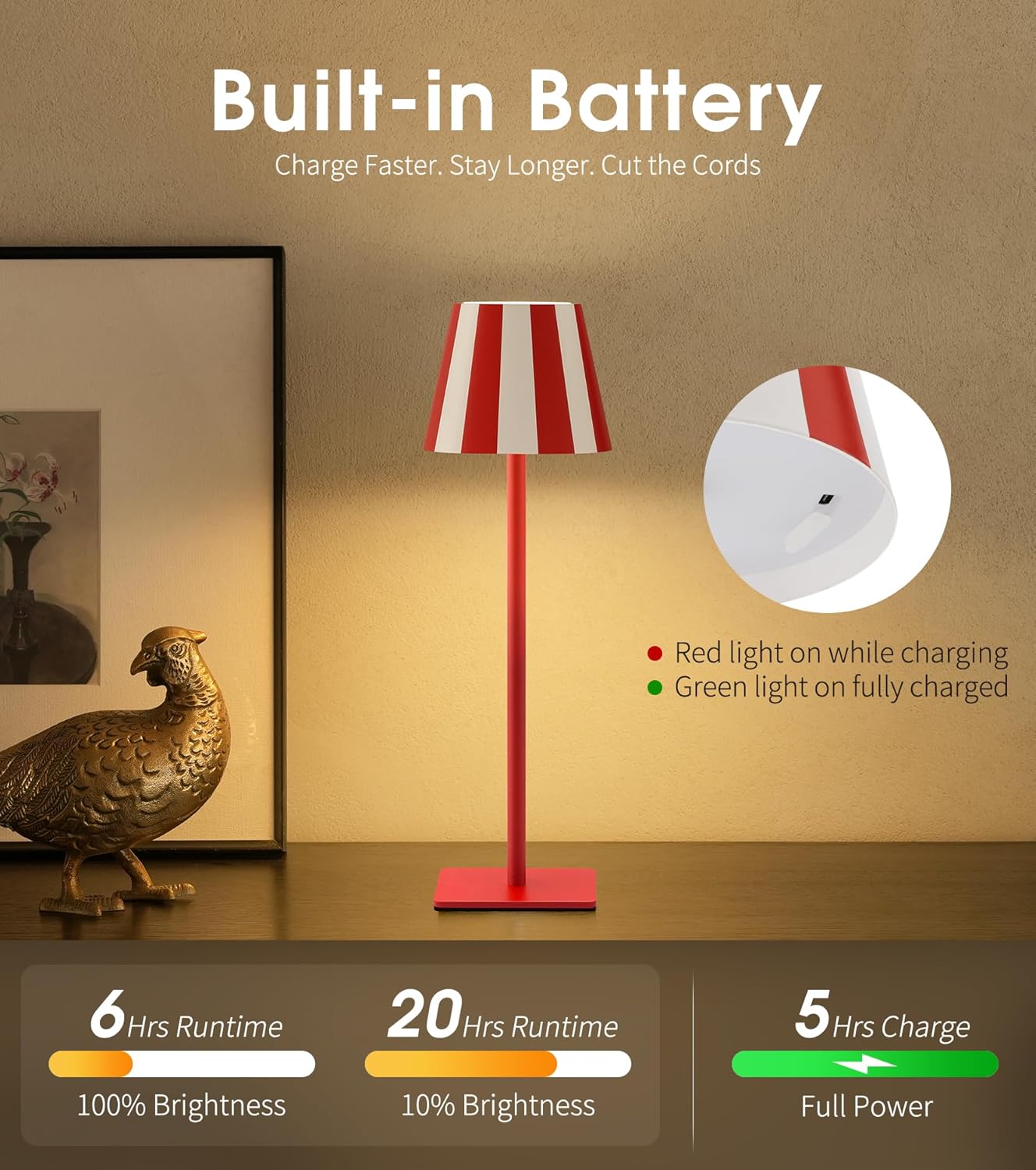 UME 3 Pack Cordless Table Lamp, Battery Operated Lamp - Portable Waterproof Rechargeable Table Lamp w/ 3 Color Temps & Stepless Dimming for Dinner, Desk, Cafe, Outdoor (Christmas Red)