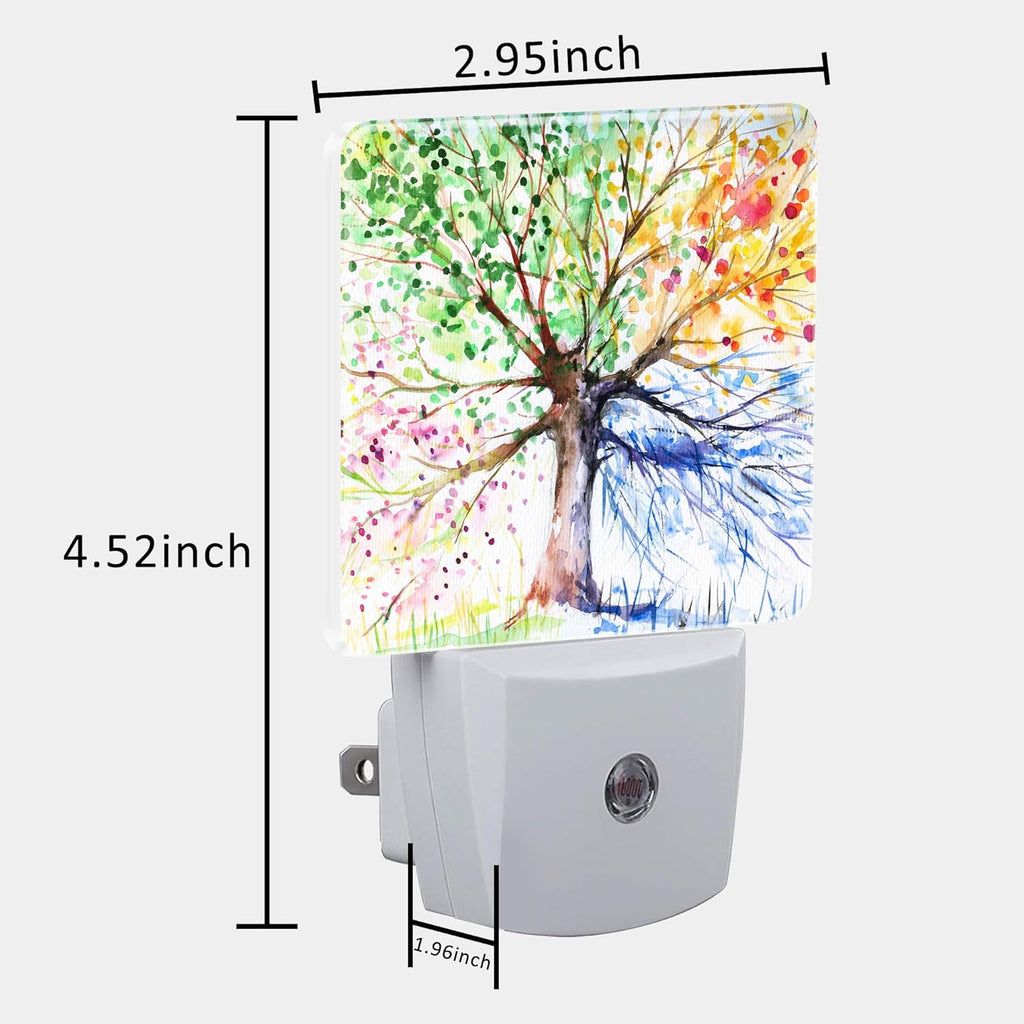 Night Light Plug into Wall Hand Painted Four Season Tree Night Light with Dusk to Dawn Sensor for Kid Girls Boys Women Men Room Decor, Hallway, Kitchen, Bathroom, Nursery, Stairs