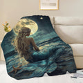 Mermaid Throw Blanket Beach Moon Night Mermaid Stuff Gifts for Kids Girls Boys Adults Women Men Soft Cozy Warm Plush Fluffy Fuzzy Fleece Blanket Decor 50''X60''