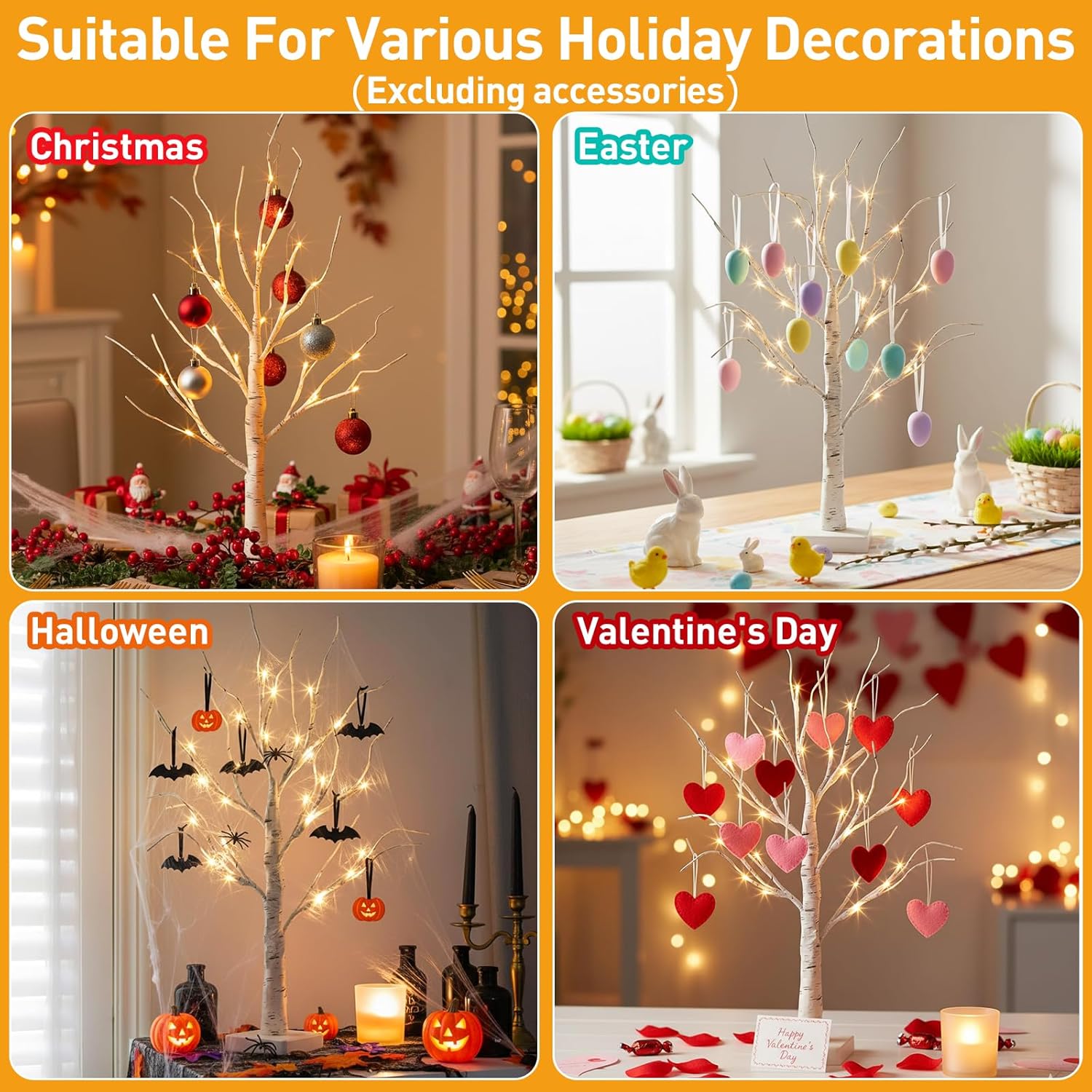 Vanthylit Lighted Tree, White Birch Tree with LED Lights, Prelit Artificial Tree with Timer, Centerpiece Tree Light for Christmas Decorations, Light Up Tabletop Tree Home Decor (2 FT, Warm White)