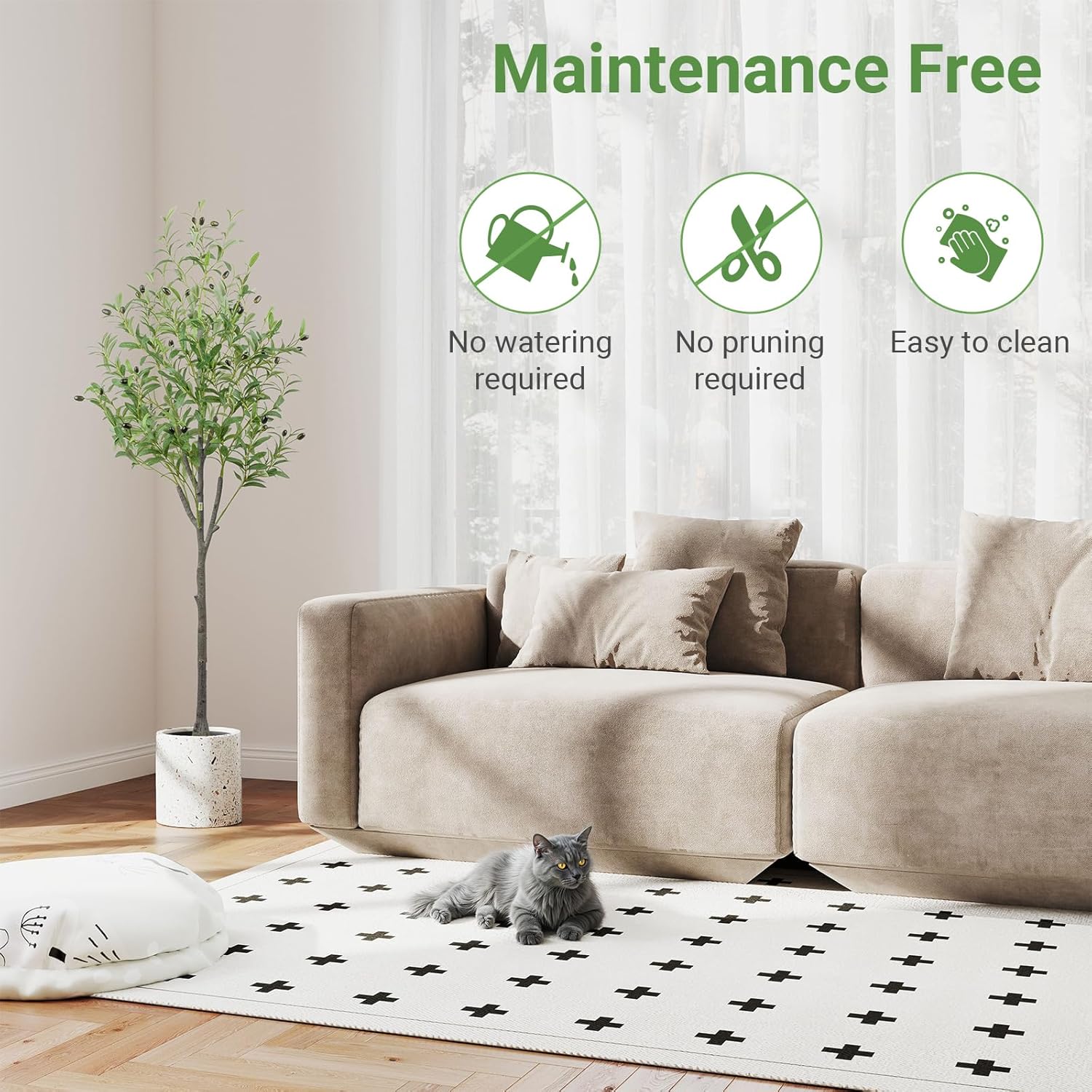 Artificial Olive Trees Indoor, 5FT Faux Olive Silk Tree with Black Pot, Fake Silk Artificial Olive Tree, Low Maintenance Realistic Trunk & Branches, Lifelike Fruits, Easy Assembly Indoor Plant