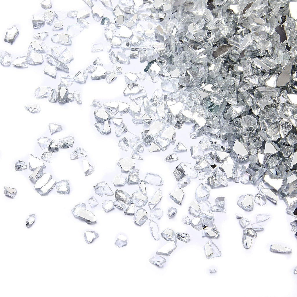 TWINKLING High Luster Fire Glass Gravel Stone Glitter,Broken Glass,Fire Gems Chips,Crushed Glass for Fire Pit Crafts Resin Art Aquarium Garden Decoration,3-6mm,1-Pound Jar (Mirror)