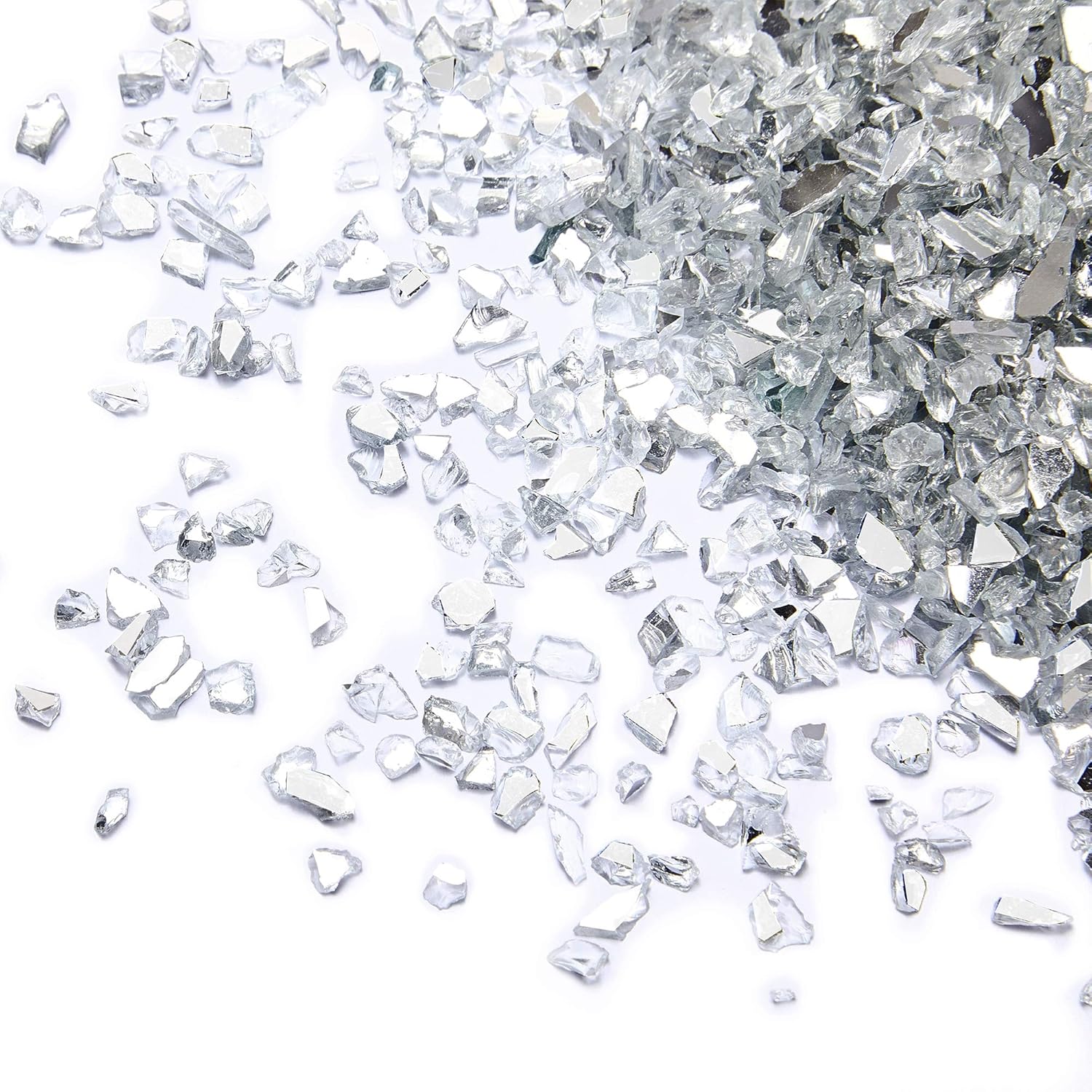 TWINKLING High Luster Fire Glass Gravel Stone Glitter,Broken Glass,Fire Gems Chips,Crushed Glass for Fire Pit Crafts Resin Art Aquarium Garden Decoration,3-6mm,1-Pound Jar (Mirror)