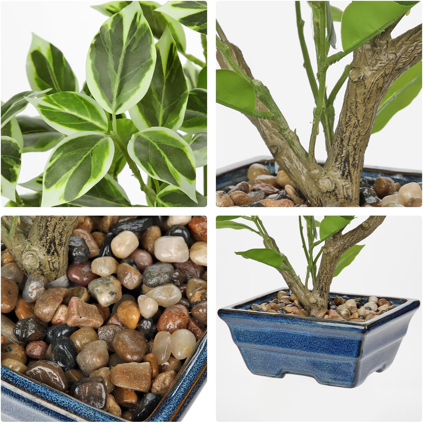 Fake Plants Small Artificial Plants Indoor 15.3" Fake Potted Plants Realistic Faux House Topiary Plants with Blue Ceramic Pot for Home Office Bathroom Kitchen Farmhouse Table Centerpieces Shelf Decor