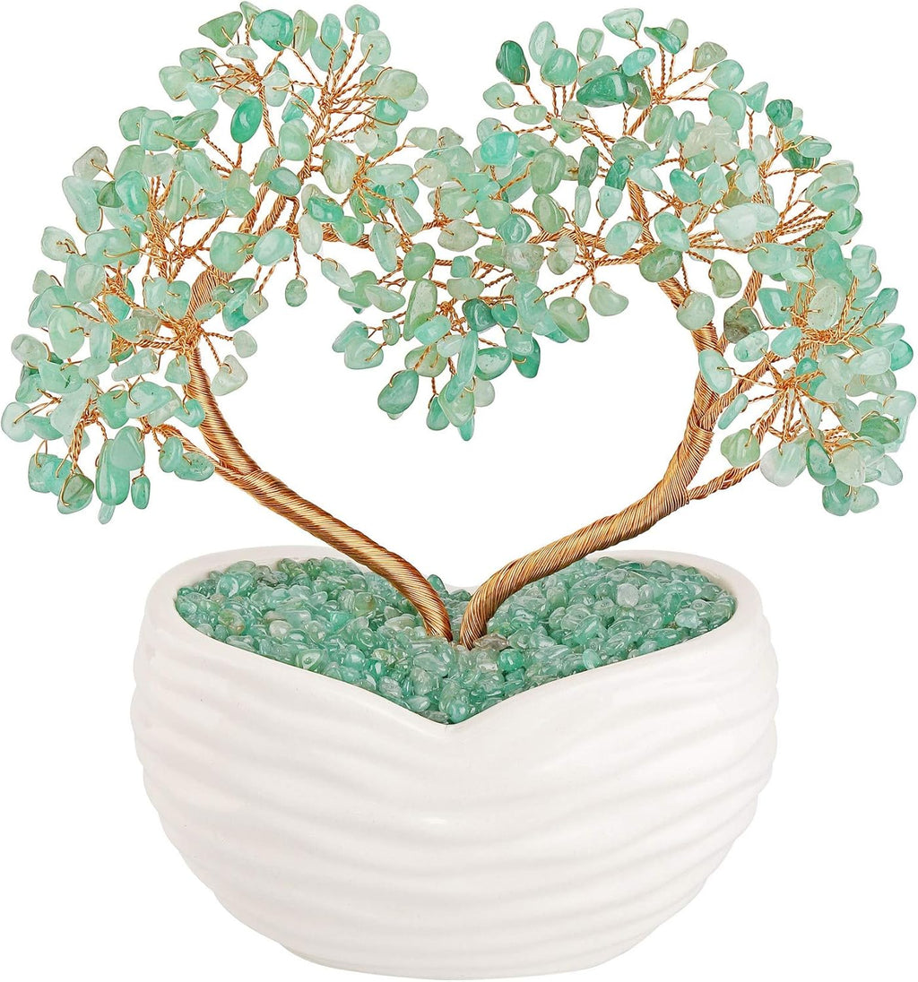 GEHECRST Green Aventurine Tree Healing Crystals Heart Money Tree Reiki Gemstones Quartz Bonsai Trees Feng Shui Crystal Ornament for Home Desk Yoga Decor Healing Crystal Gifts for Mom