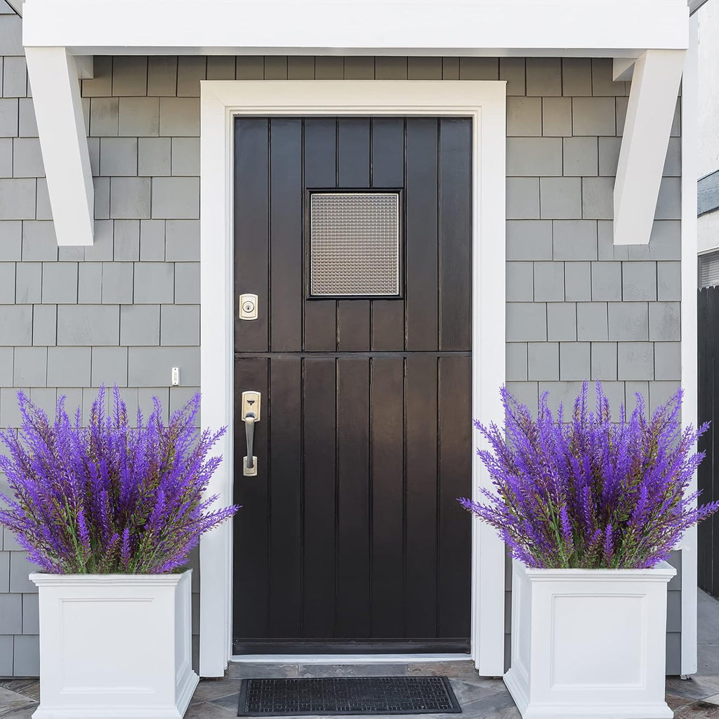 Artificial Lavender Flowers 12 Bundles Outdoor UV Resistant Fake Flowers No Fade Faux Plastic Plants Garden Porch Window Box Decorating (Purple)