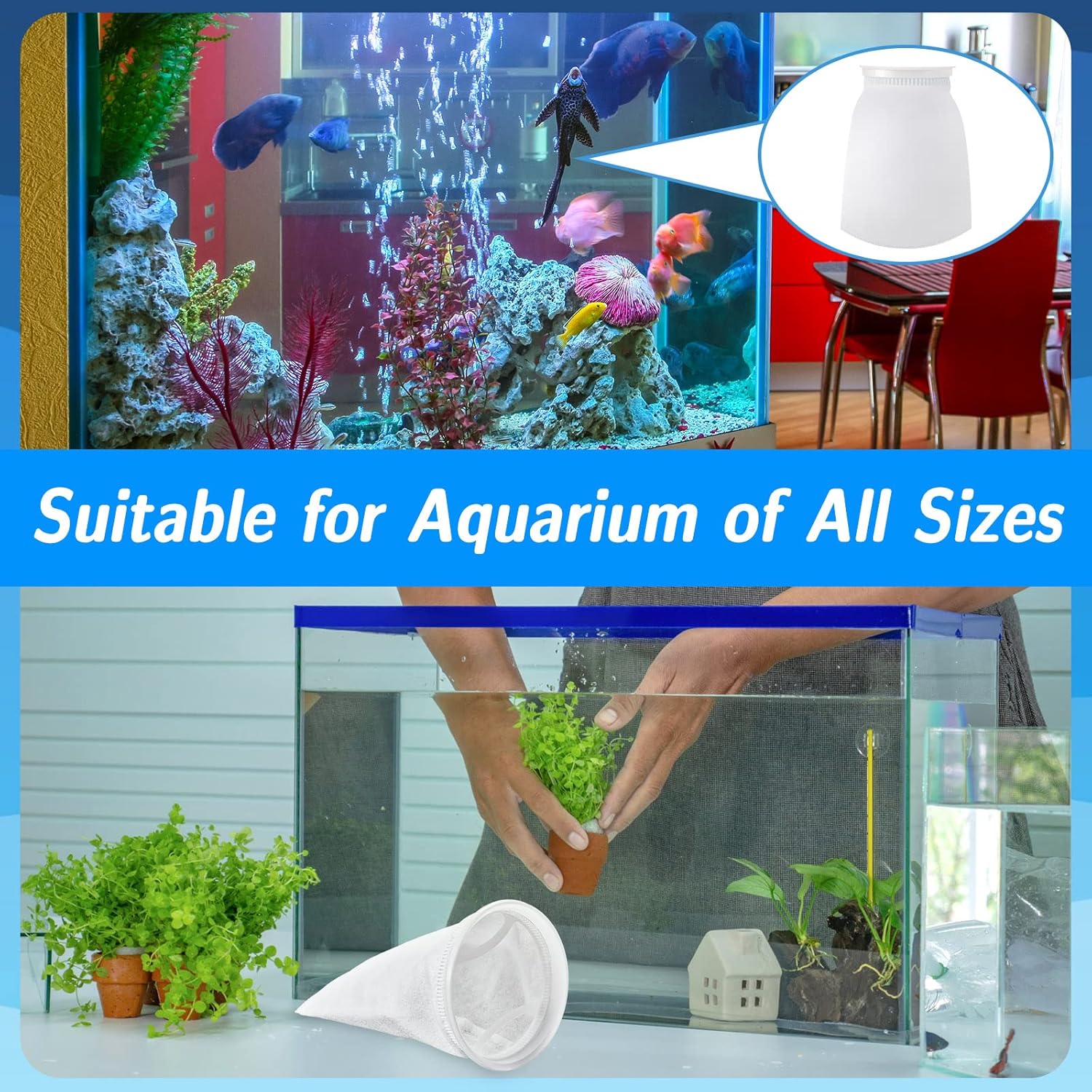 Tudomro 4pcs 7 Inch Ring Filter Socks Aquarium Filter Bags Micro Fish Tank Aquarium Socks for Fish Tank Freshwater Saltwater Aquariums, 7 Inch Ring Diameter by 12 in Long