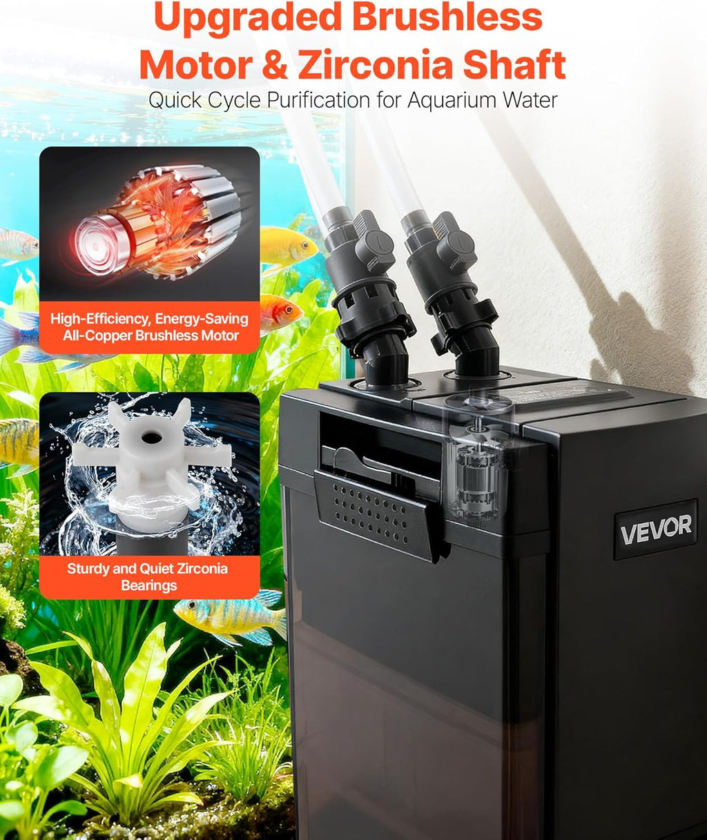VEVOR 528GPH Canister Filter, 5-Stage External Aquarium Filter with Powerful Pump, Water Circulation Cleaning Machine with Media for Large Fish Tanks and Aquariums Up to 150 Gallons, for Freshwater