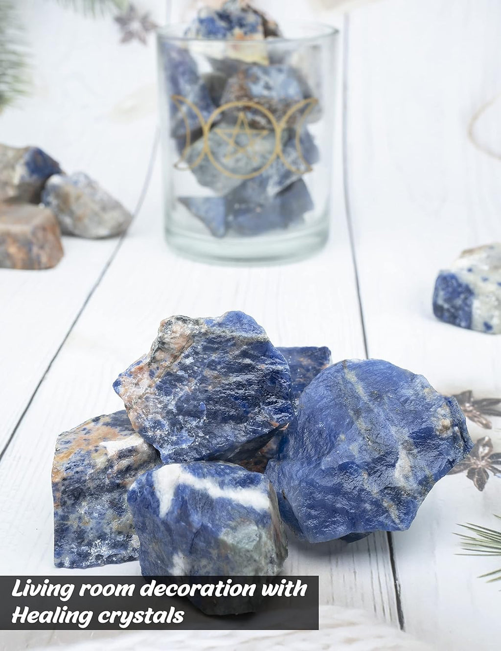 Crocon 1LB Sodalite Rough Bulk Natural Stone Raw Gemstone Tumbling Cabbing Polishing Mining Chakra Balancing Reiki and Crystal Healing Good Luck Home Office Decor