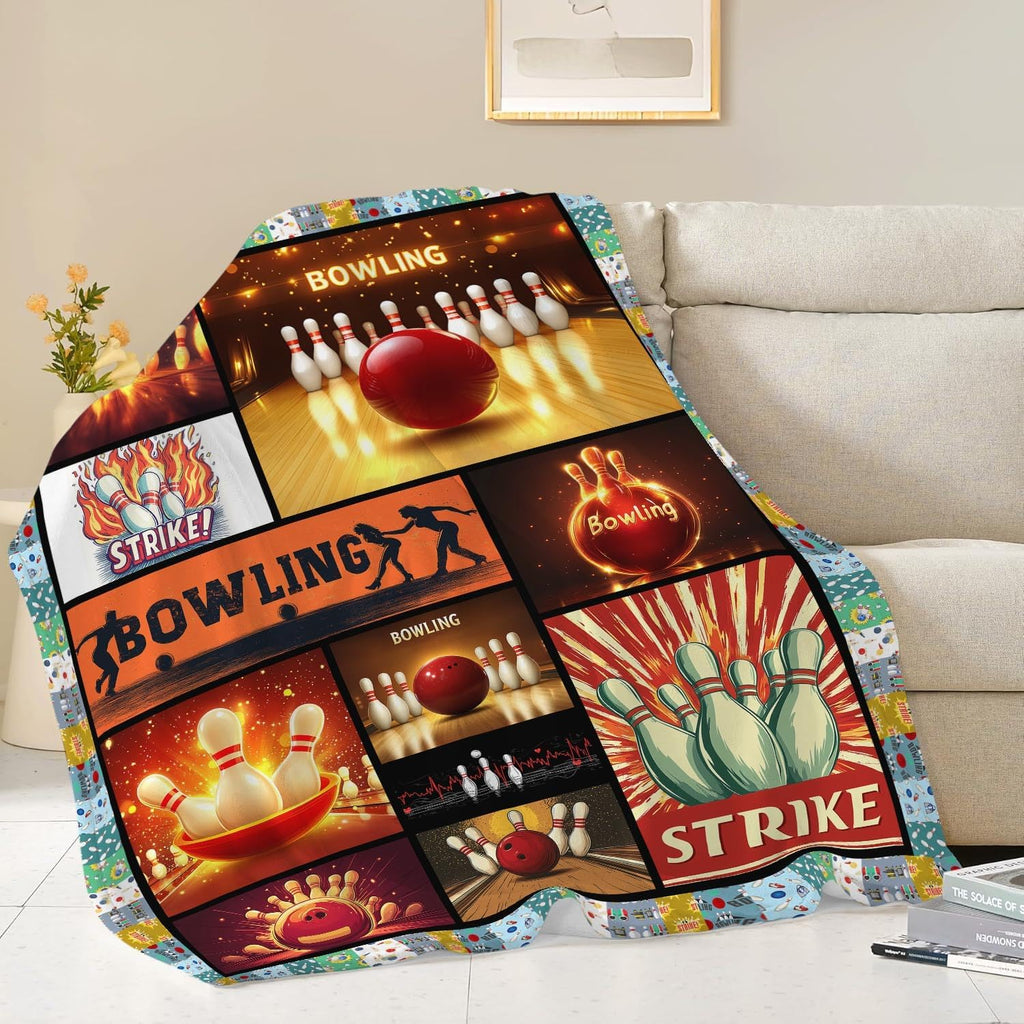 Bowling Blanket Bowling Throw Blanket Gifts for Bowling Lovers Women Men Boys Girls Kids Adults Super Soft Cozy Plush Fluffy Fuzzy Fleece Blanket Home Decor 60''X80''