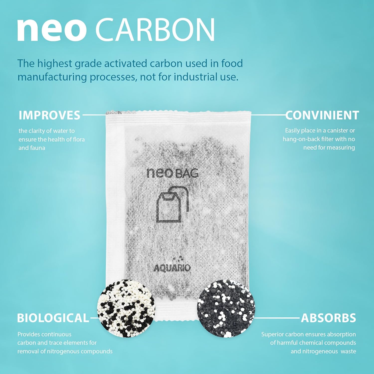 Neo Carbon - Aquarium Filter Media - Premium Activated Carbon, Improves Water Quality, Stabilizes pH Levels, Perfect for Aquatic Habitats - 8-Count Bags