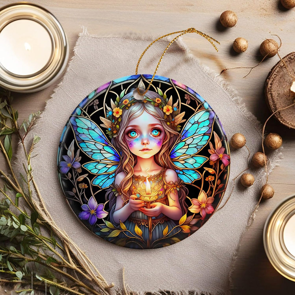Stained Ceramic Fairy Ornament - Fairy Christmas Ornaments - Christmas Tree Ornaments - Christmas Decorations - Fairy Decor for Office, Room, Home - Holiday Present Ideas - A