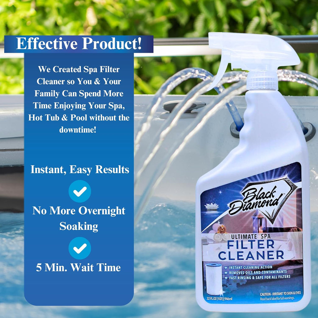 Black Diamond Stoneworks Ultimate Spa Filter Cleaner Fast-Acting Spray. Instant Clean for Hot Tub & Pool Filters Leaving Behind no Sticky Residue. Prolongs Filter Life and Pool Equipment. No Soaking