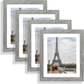 10x12 Picture Frame Set of 4, Made of Real Glass and Grey Frame - Display Picture 8x10 with Mat or 10x12 Without Mat, 10 by 12 Photo for Wall Mounting