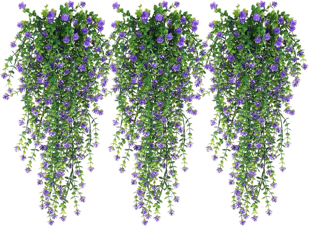 RECUTMS Vine Plant Fake Ferns Plants Large Faux Artificial Hanging Plants Wall Plants Artificial Hanging Plants Outdoors Fake Hanging Plant Greenery Vine for Outdoor Plants Decor 3 Pcs(Purple)