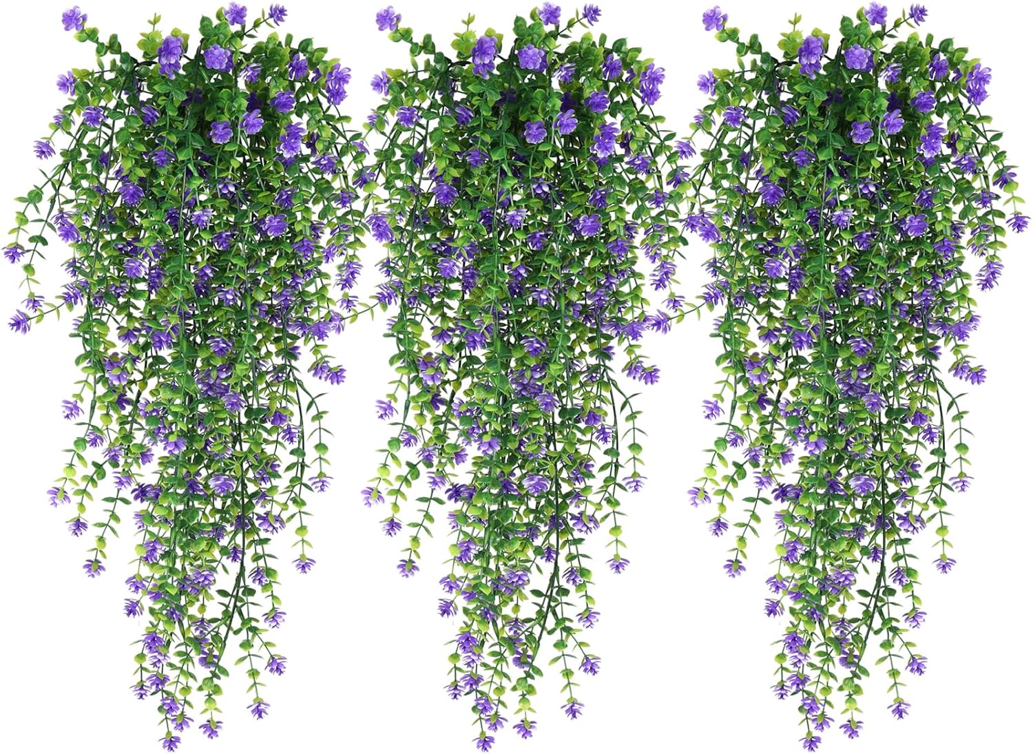RECUTMS Vine Plant Fake Ferns Plants Large Faux Artificial Hanging Plants Wall Plants Artificial Hanging Plants Outdoors Fake Hanging Plant Greenery Vine for Outdoor Plants Decor 3 Pcs(Purple)