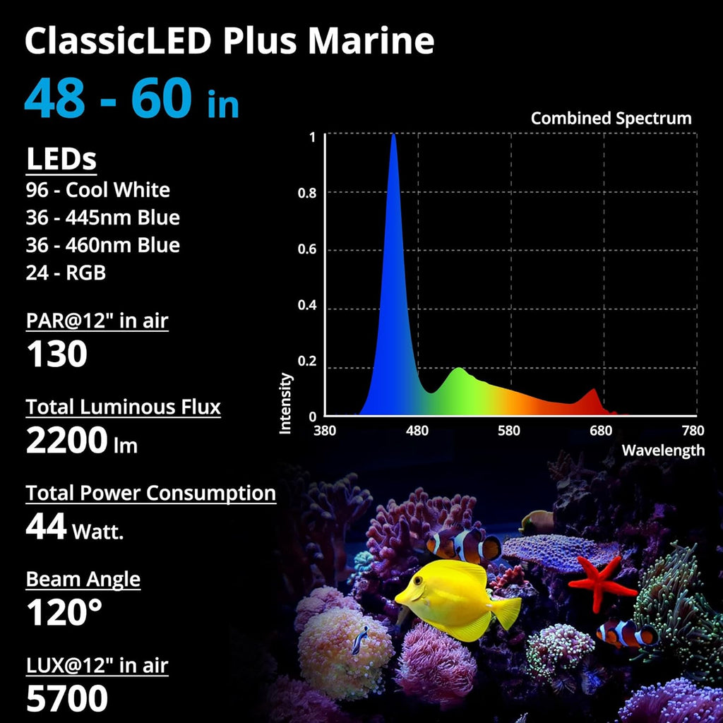 NICREW 48W Saltwater Aquarium Light, Marine LED Reef Light for Corals, Programmable Timer Controller, 48 to 60-Inch